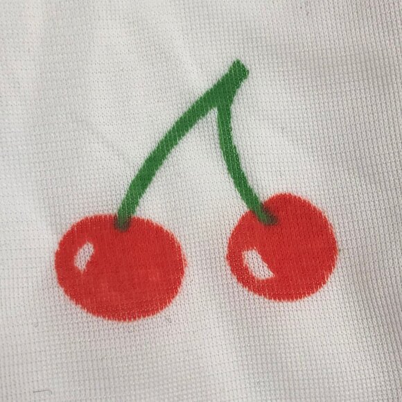 Vintage Sheer Cherries Nylon Fabric, White with Fun Fruit Motif, Stretchy - Picture 2 of 3
